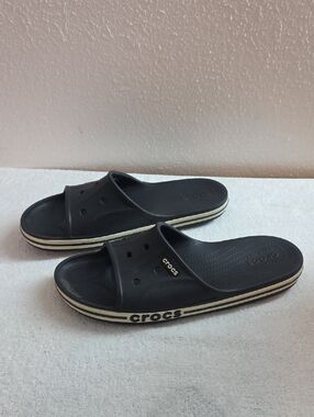 Crocs Bayaband Black Slides Thick Rubber Soles Mens Size 13 In Very Guc Nice Hot